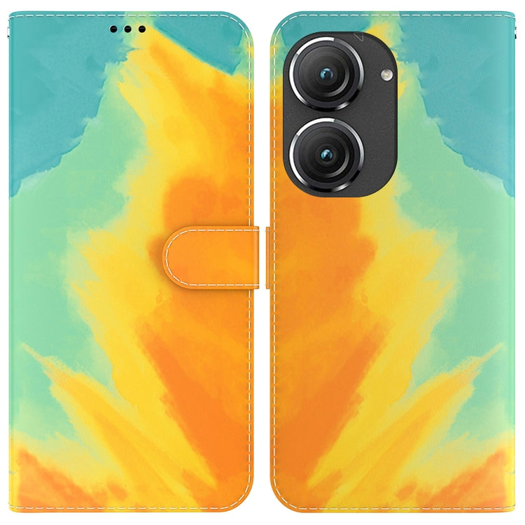 For Asus Zenfone 9 Watercolor Pattern Flip Leather Phone Case