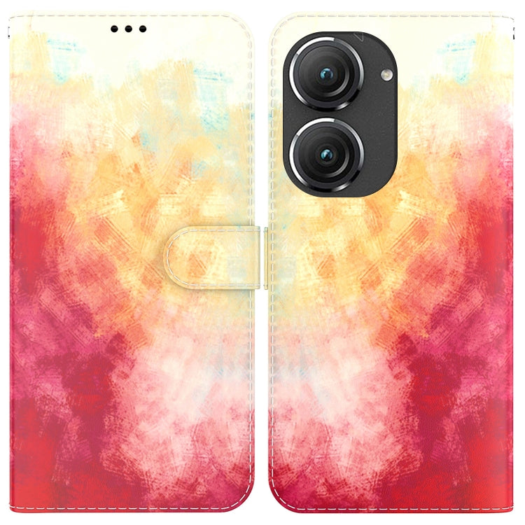 For Asus Zenfone 9 Watercolor Pattern Flip Leather Phone Case