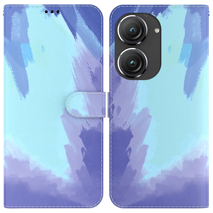 For Asus Zenfone 9 Watercolor Pattern Flip Leather Phone Case