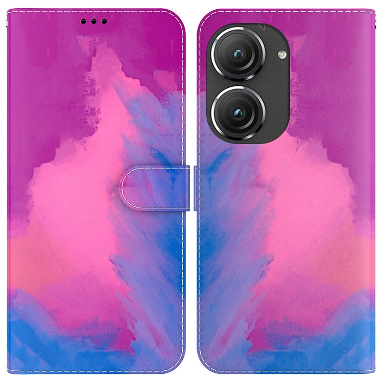 For Asus Zenfone 9 Watercolor Pattern Flip Leather Phone Case