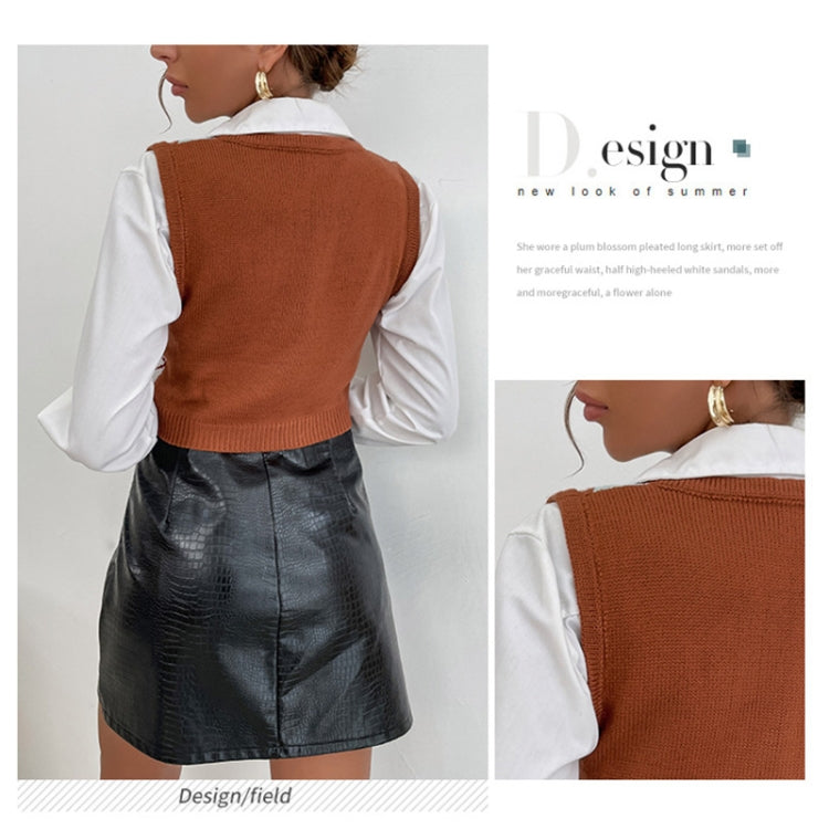 Plaid Sleeveless Ladies V Neck Knit Crop Top Sweater Vest, Size: