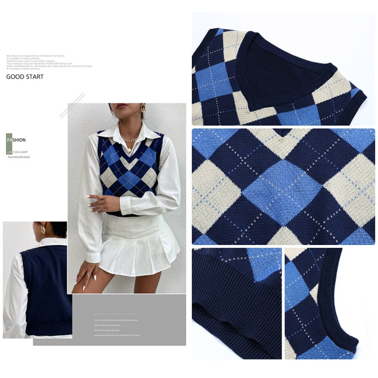 Plaid Sleeveless Ladies V Neck Knit Crop Top Sweater Vest, Size: