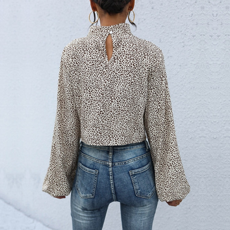 Crop Top Long Sleeve Pullover Turtleneck Leopard Shirt, Size:
