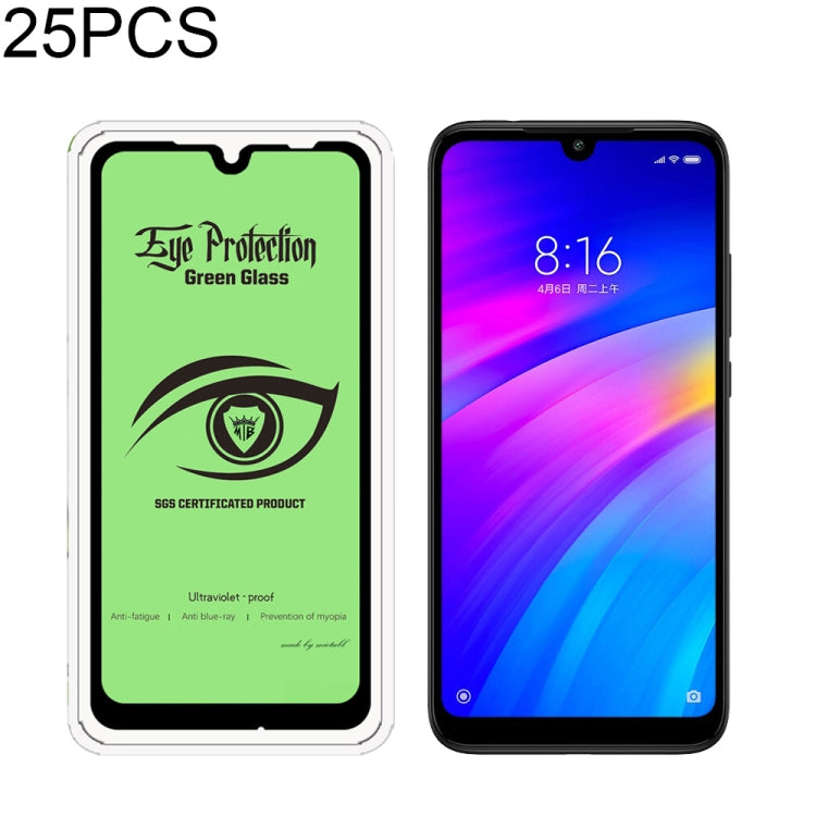 25 PCS MIETUBL 9H Hardness Eye-caring Anti-glare Green Light Tempered Glass Film for Xiaomi Redmi 7 / Y3