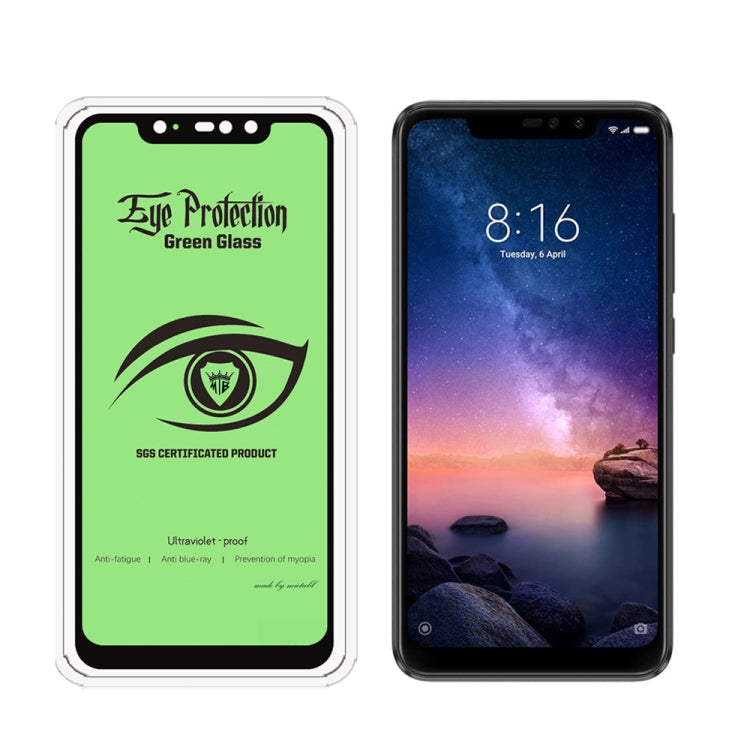 25 PCS MIETUBL 9H Hardness Eye-caring Anti-glare Green Light Tempered Glass Film for Xiaomi Redmi Note 6 Pro
