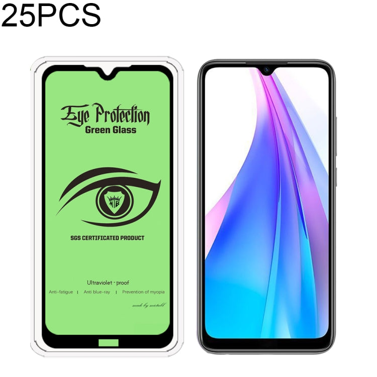 25 PCS MIETUBL 9H Hardness Eye-caring Anti-glare Green Light Tempered Glass Film for Xiaomi Redmi Note 8T
