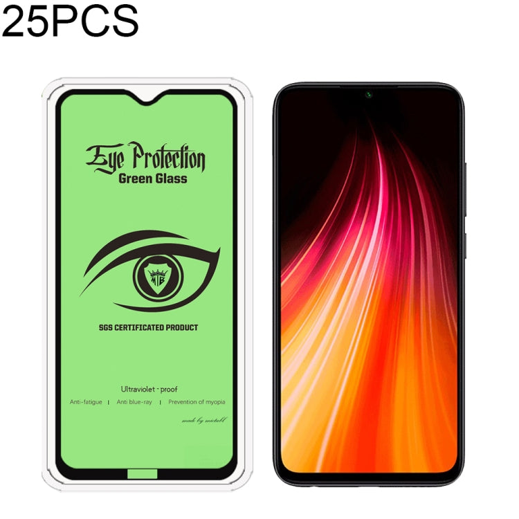 25 PCS MIETUBL 9H Hardness Eye-caring Anti-glare Green Light Tempered Glass Film for Xiaomi Redmi Note 8