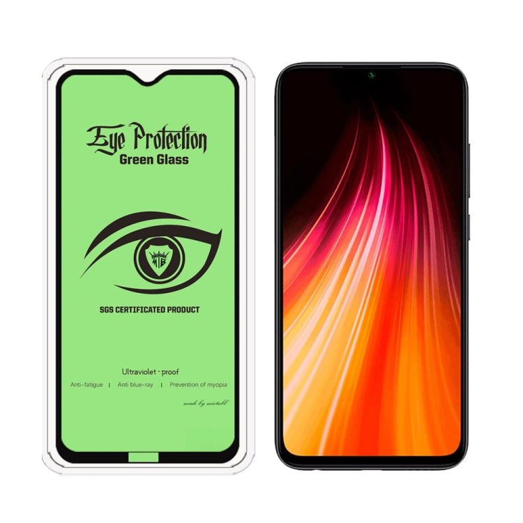 25 PCS MIETUBL 9H Hardness Eye-caring Anti-glare Green Light Tempered Glass Film for Xiaomi Redmi Note 8