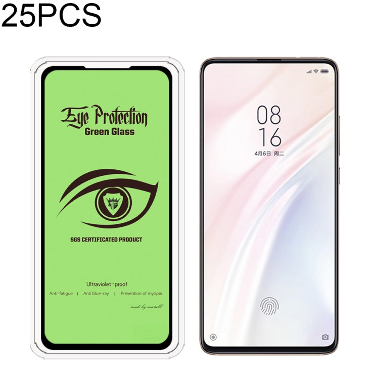 25 PCS MIETUBL 9H Hardness Eye-caring Anti-glare Green Light Tempered Glass Film for Xiaomi 9T Pro