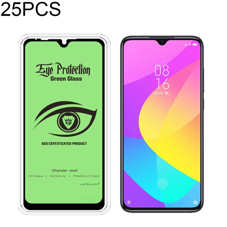 25 PCS MIETUBL 9H Hardness Eye-caring Anti-glare Green Light Tempered Glass Film for Xiaomi A3 / CC9e