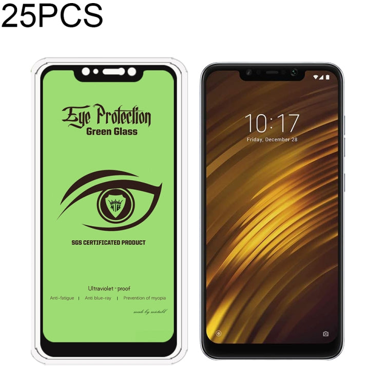 25 PCS MIETUBL 9H Hardness Eye-caring Anti-glare Green Light Tempered Glass Film for Xiaomi Pocophone F1