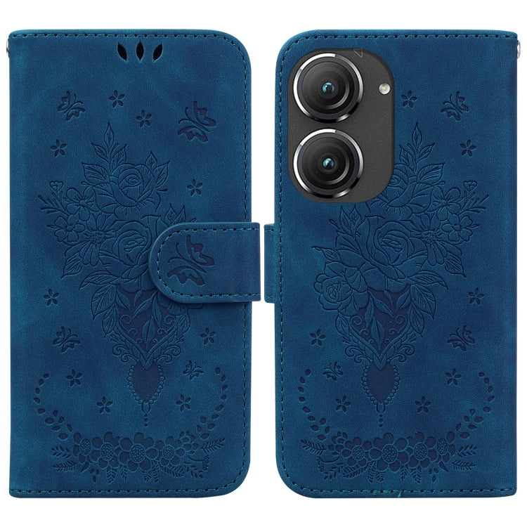 For Asus Zenfone 9 Butterfly Rose Embossed Leather Phone Case