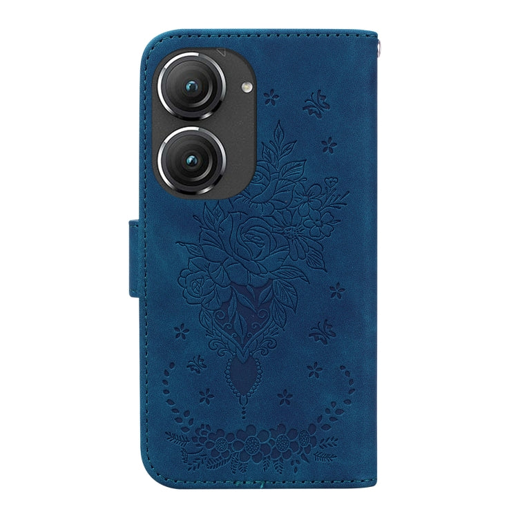 For Asus Zenfone 9 Butterfly Rose Embossed Leather Phone Case