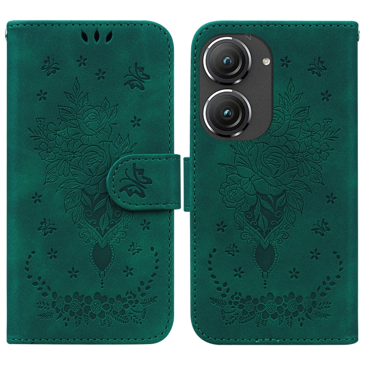For Asus Zenfone 9 Butterfly Rose Embossed Leather Phone Case