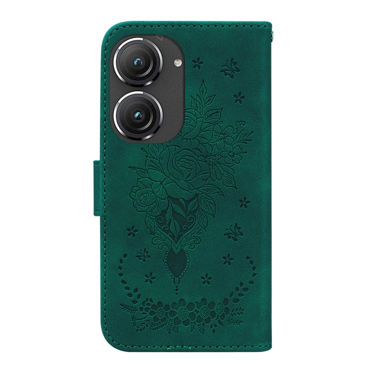For Asus Zenfone 9 Butterfly Rose Embossed Leather Phone Case