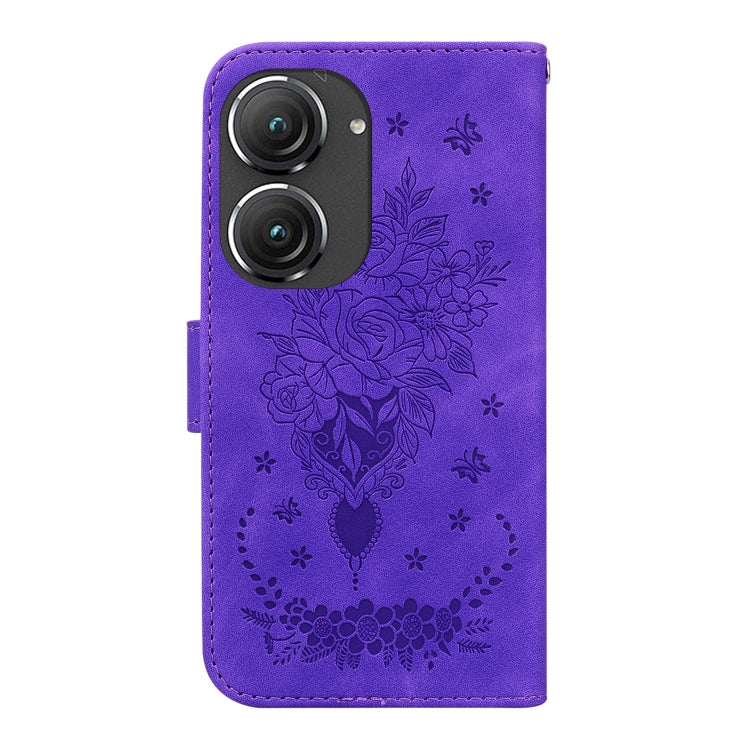 For Asus Zenfone 9 Butterfly Rose Embossed Leather Phone Case