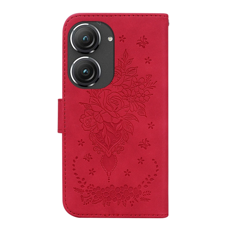For Asus Zenfone 9 Butterfly Rose Embossed Leather Phone Case