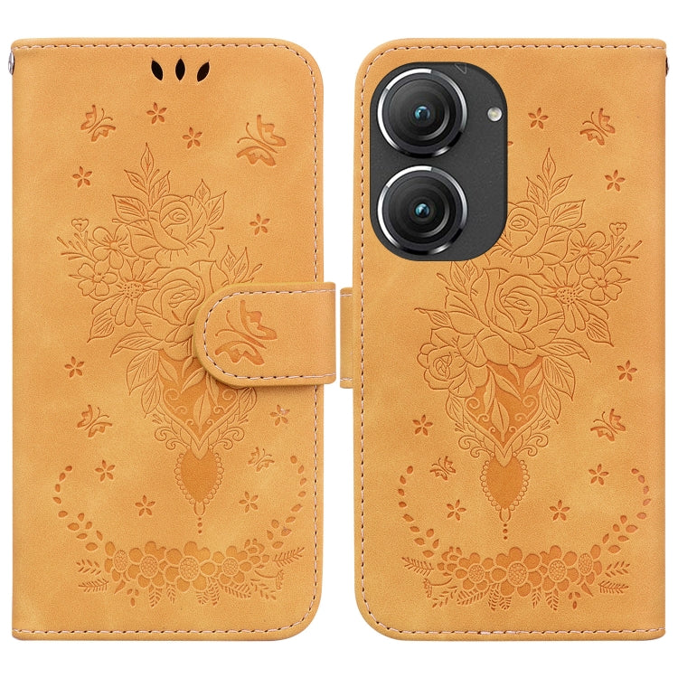 For Asus Zenfone 9 Butterfly Rose Embossed Leather Phone Case