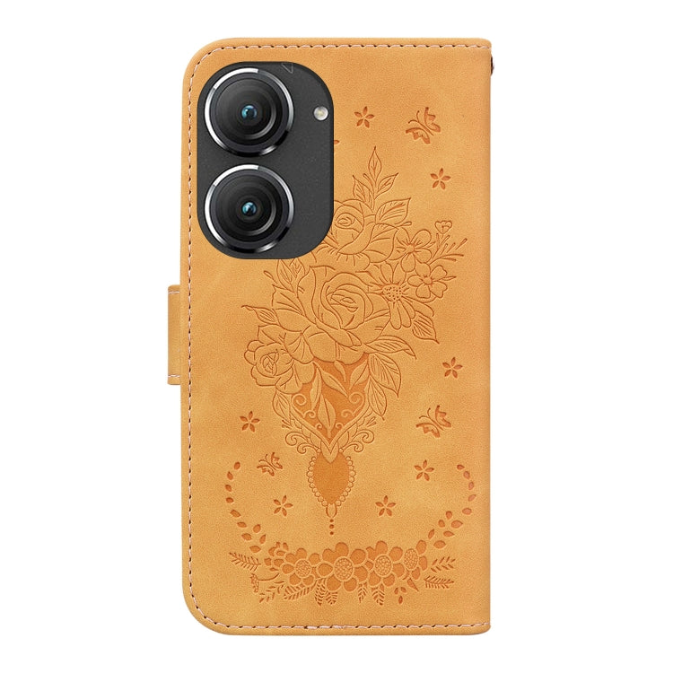 For Asus Zenfone 9 Butterfly Rose Embossed Leather Phone Case