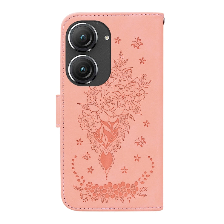 For Asus Zenfone 9 Butterfly Rose Embossed Leather Phone Case