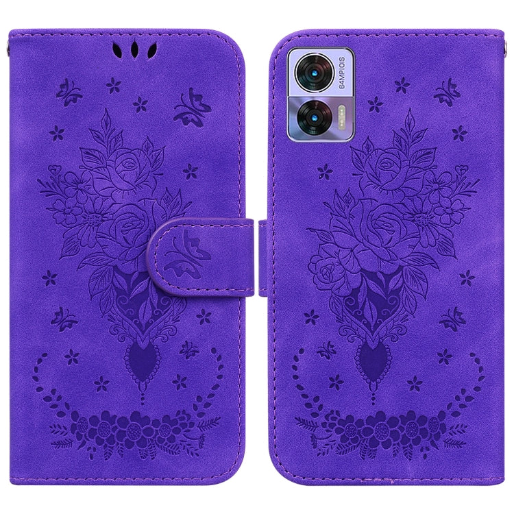 For Motorola Edge 30 Neo / Edge 30 Lite Butterfly Rose Embossed Leather Phone Case