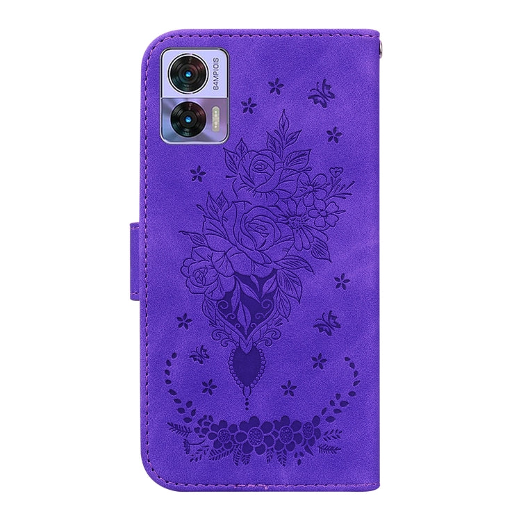 For Motorola Edge 30 Neo / Edge 30 Lite Butterfly Rose Embossed Leather Phone Case