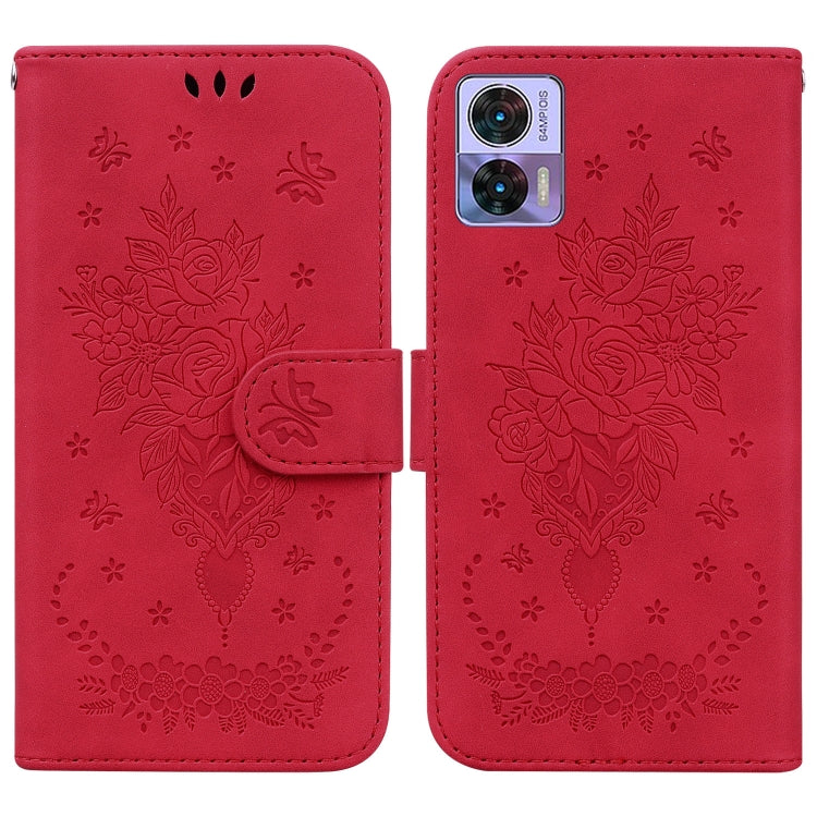 For Motorola Edge 30 Neo / Edge 30 Lite Butterfly Rose Embossed Leather Phone Case