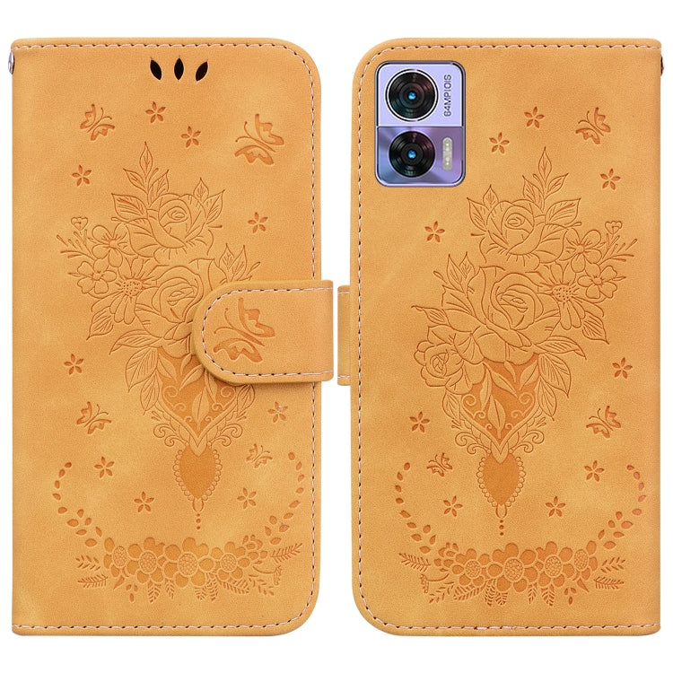 For Motorola Edge 30 Neo / Edge 30 Lite Butterfly Rose Embossed Leather Phone Case