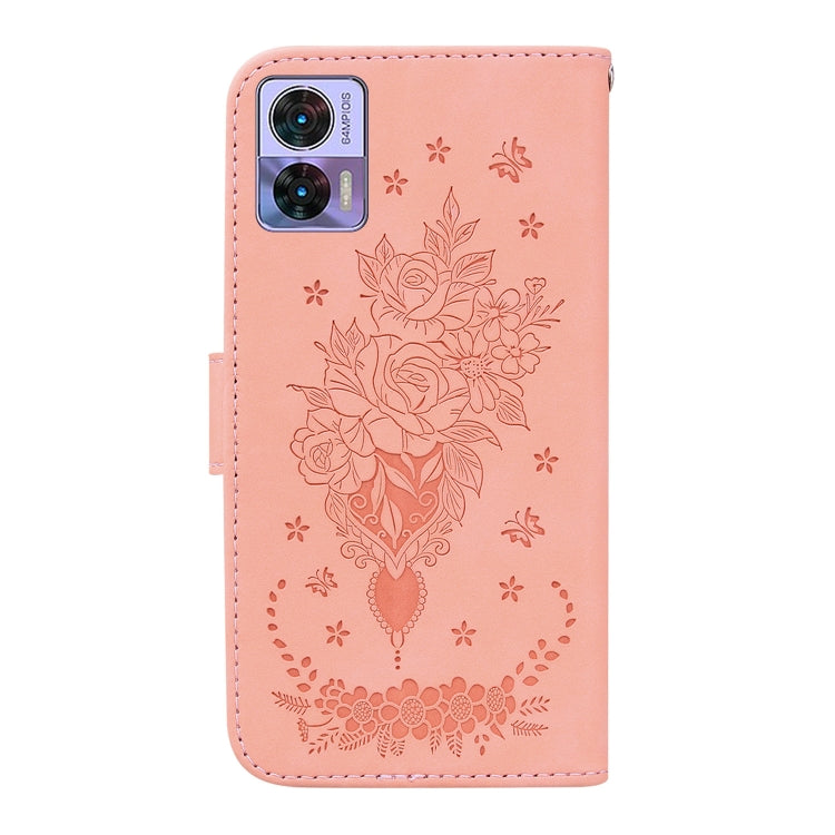 For Motorola Edge 30 Neo / Edge 30 Lite Butterfly Rose Embossed Leather Phone Case