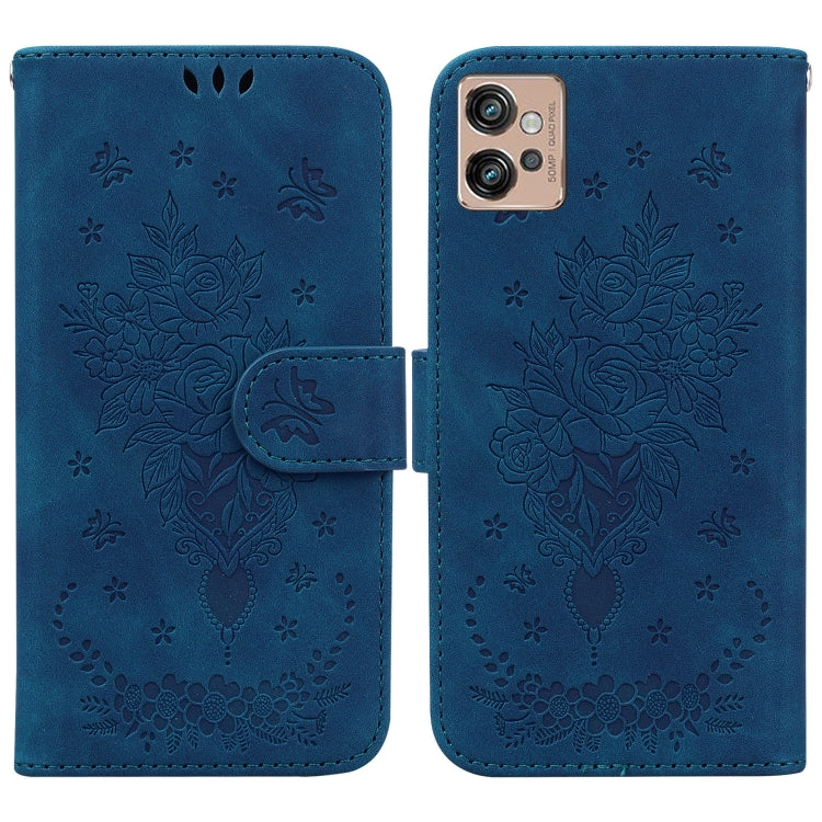 For Motorola Moto G32 Butterfly Rose Embossed Leather Phone Case