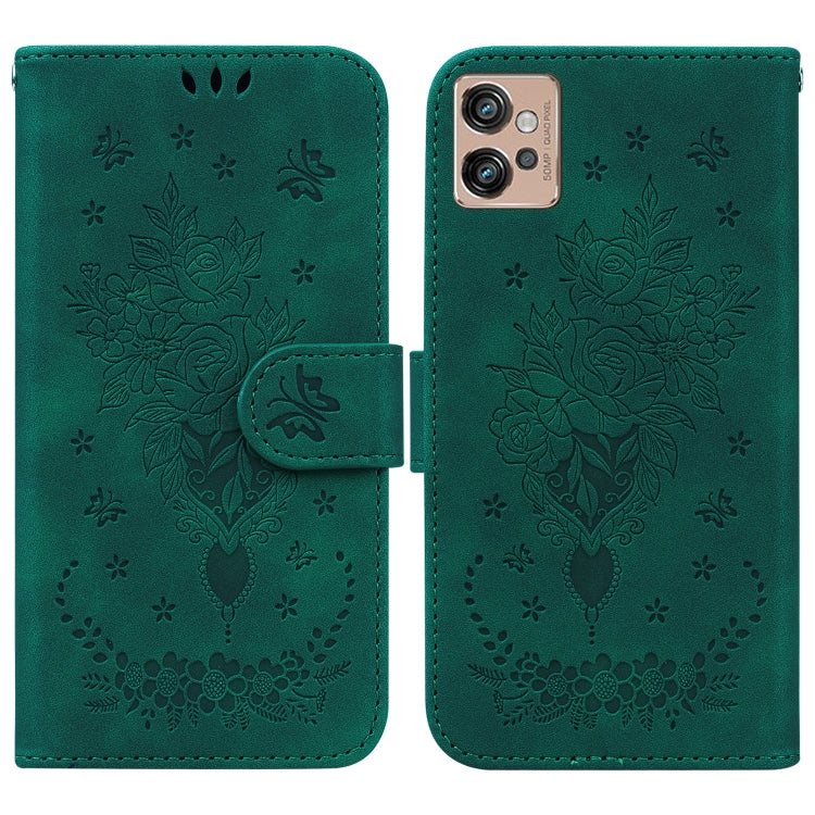 For Motorola Moto G32 Butterfly Rose Embossed Leather Phone Case