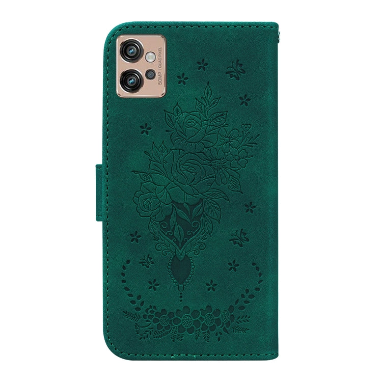 For Motorola Moto G32 Butterfly Rose Embossed Leather Phone Case