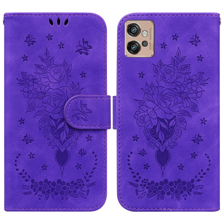 For Motorola Moto G32 Butterfly Rose Embossed Leather Phone Case