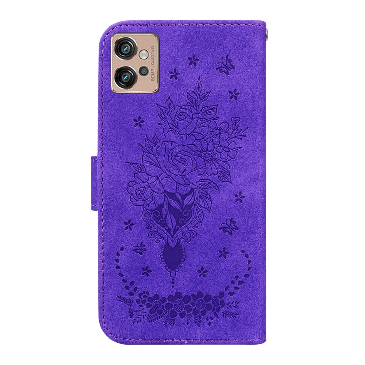 For Motorola Moto G32 Butterfly Rose Embossed Leather Phone Case
