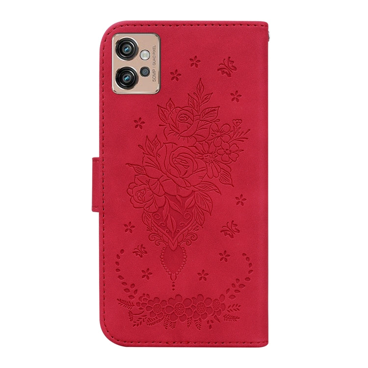 For Motorola Moto G32 Butterfly Rose Embossed Leather Phone Case
