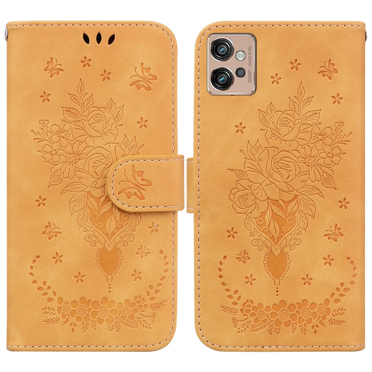For Motorola Moto G32 Butterfly Rose Embossed Leather Phone Case