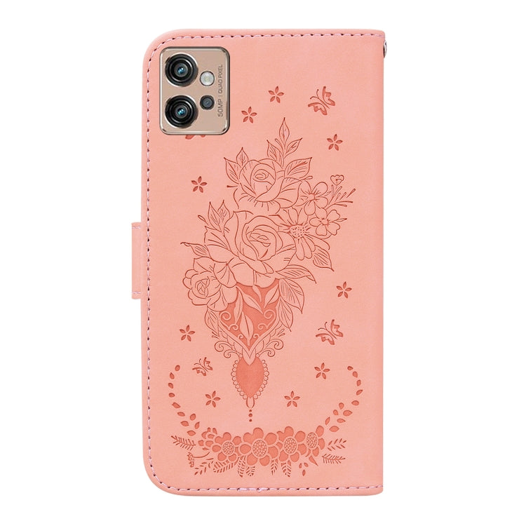 For Motorola Moto G32 Butterfly Rose Embossed Leather Phone Case