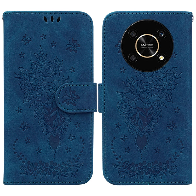 For Honor X9 / X9 5G Butterfly Rose Embossed Leather Phone Case