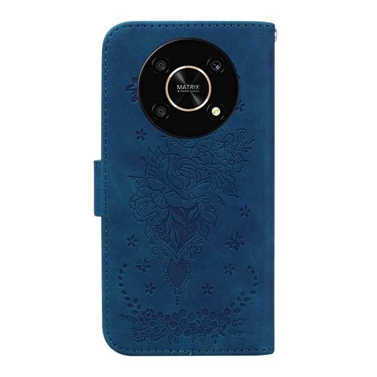 For Honor X9 / X9 5G Butterfly Rose Embossed Leather Phone Case