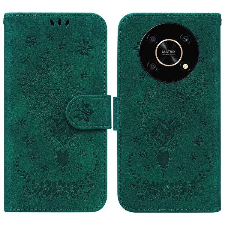 For Honor X9 / X9 5G Butterfly Rose Embossed Leather Phone Case