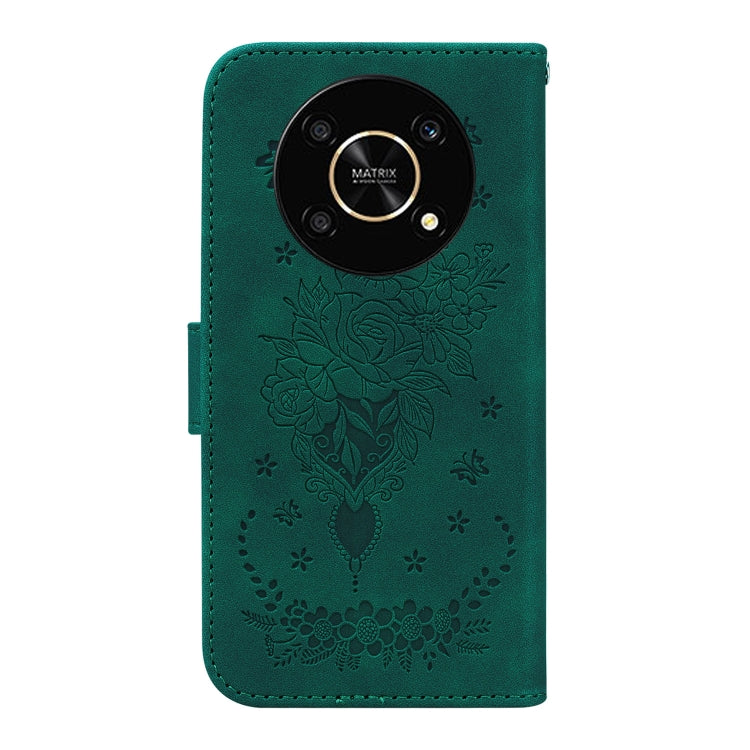 For Honor X9 / X9 5G Butterfly Rose Embossed Leather Phone Case