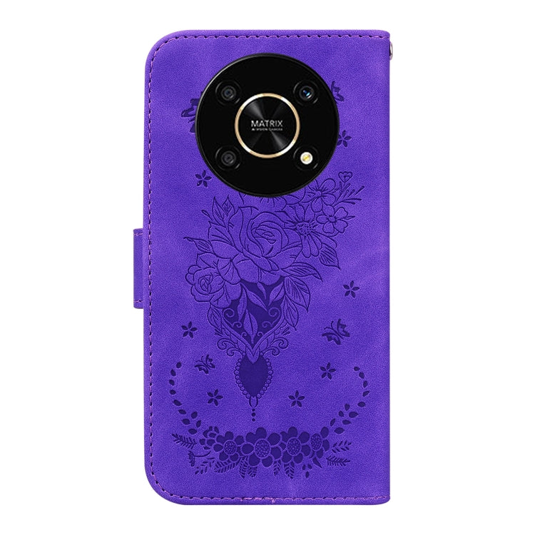For Honor X9 / X9 5G Butterfly Rose Embossed Leather Phone Case