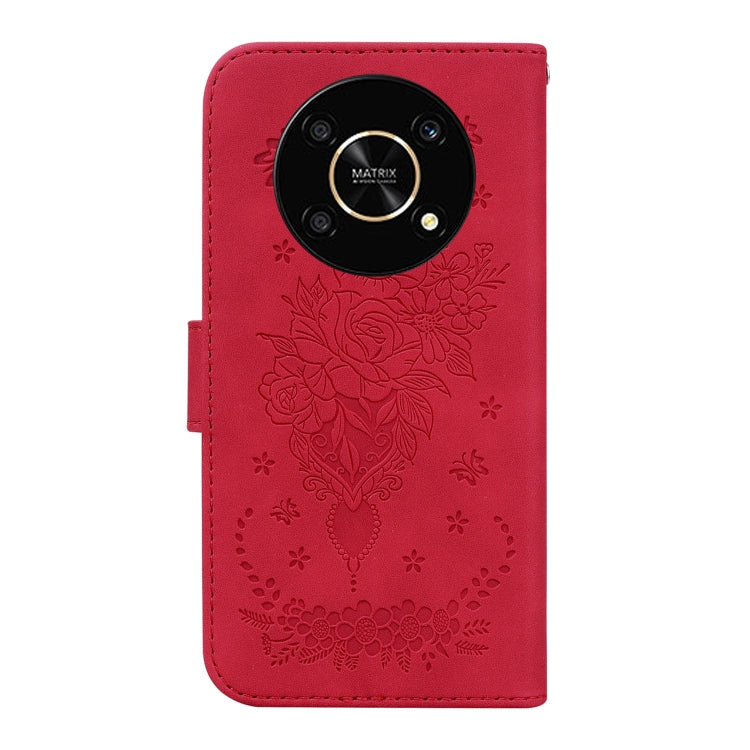 For Honor X9 / X9 5G Butterfly Rose Embossed Leather Phone Case