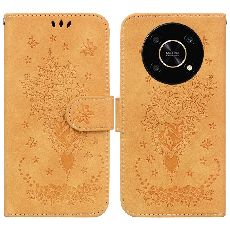 For Honor X9 / X9 5G Butterfly Rose Embossed Leather Phone Case