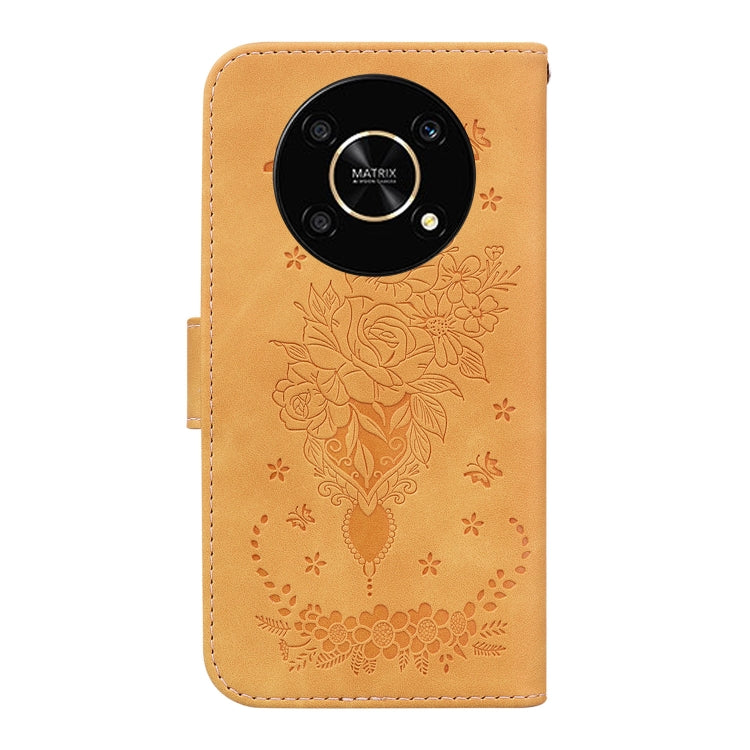 For Honor X9 / X9 5G Butterfly Rose Embossed Leather Phone Case