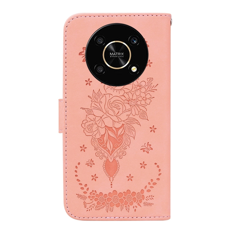 For Honor X9 / X9 5G Butterfly Rose Embossed Leather Phone Case