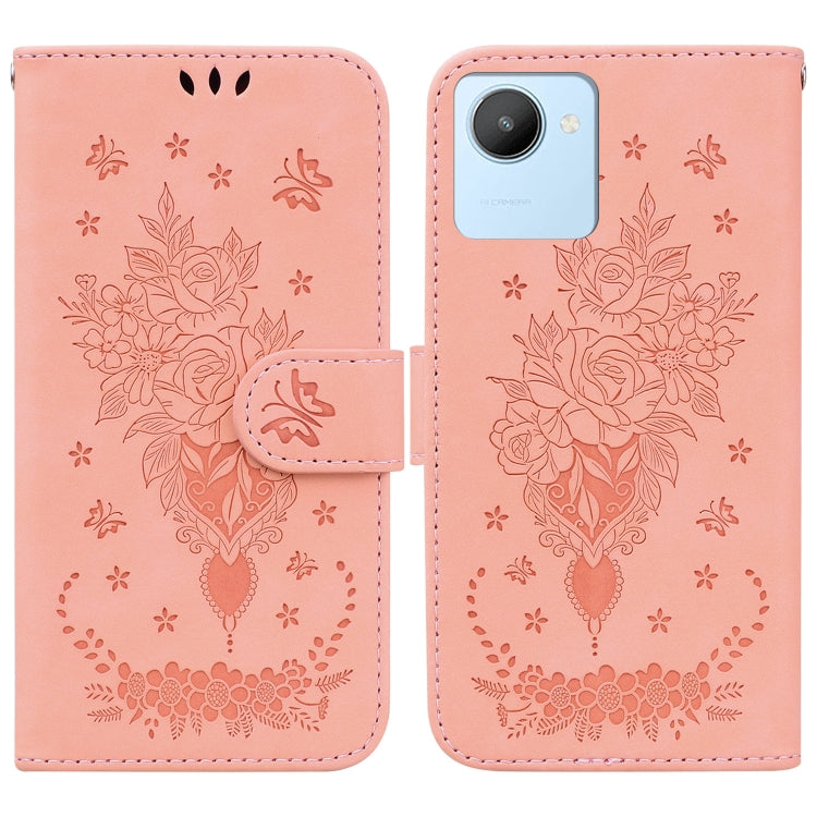 For Realme C30 Butterfly Rose Embossed Leather Phone Case