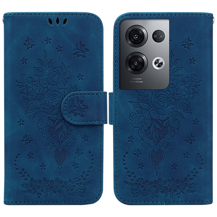 For OPPO Reno8 Butterfly Rose Embossed Leather Phone Case