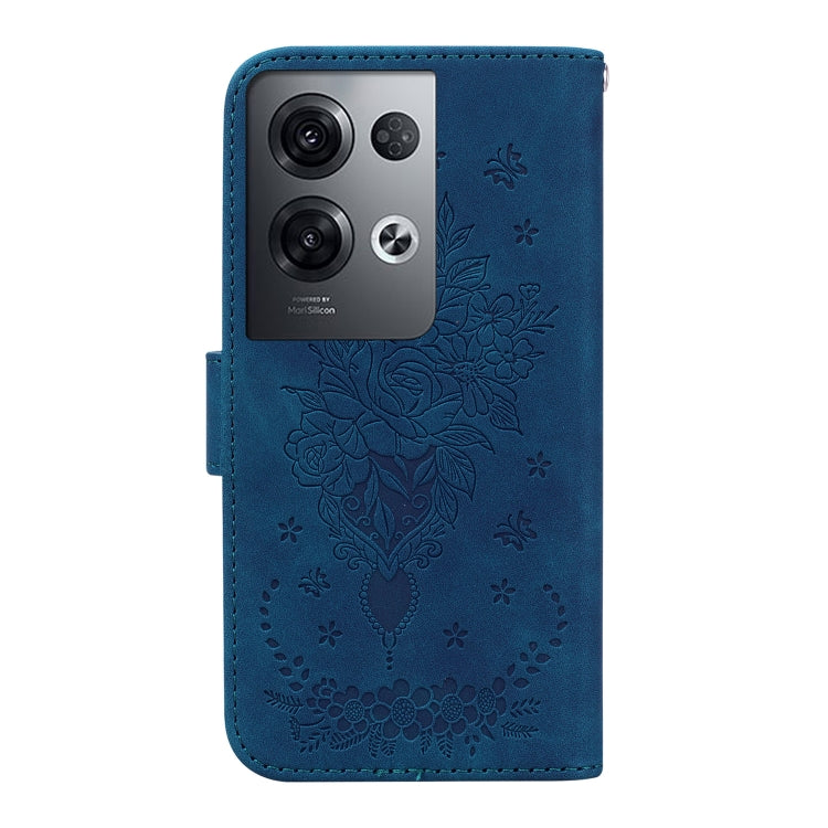 For OPPO Reno8 Butterfly Rose Embossed Leather Phone Case