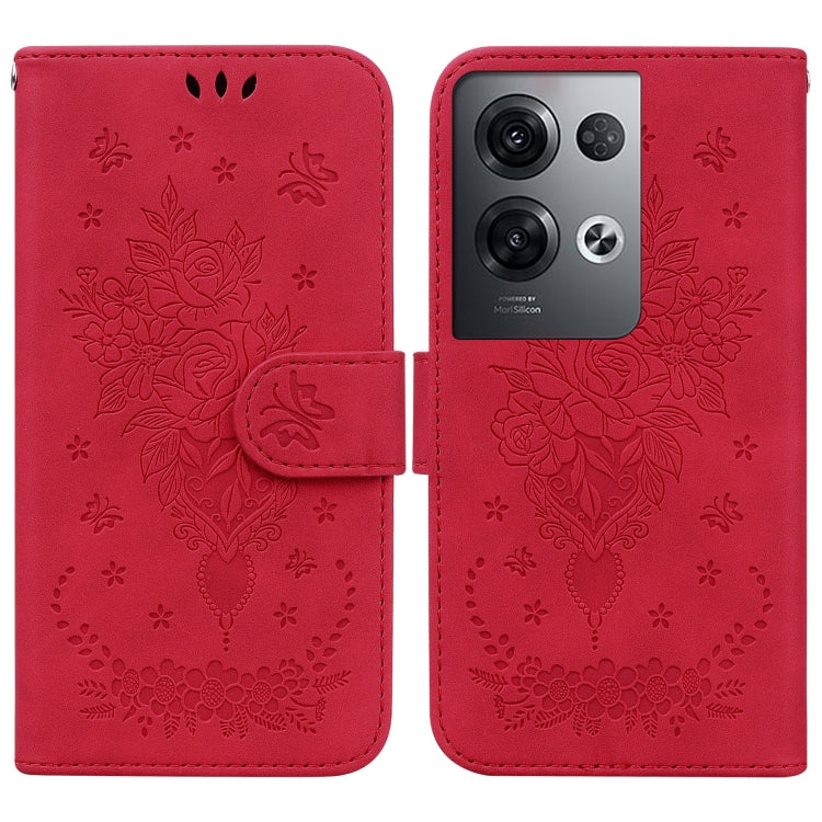 For OPPO Reno8 Butterfly Rose Embossed Leather Phone Case